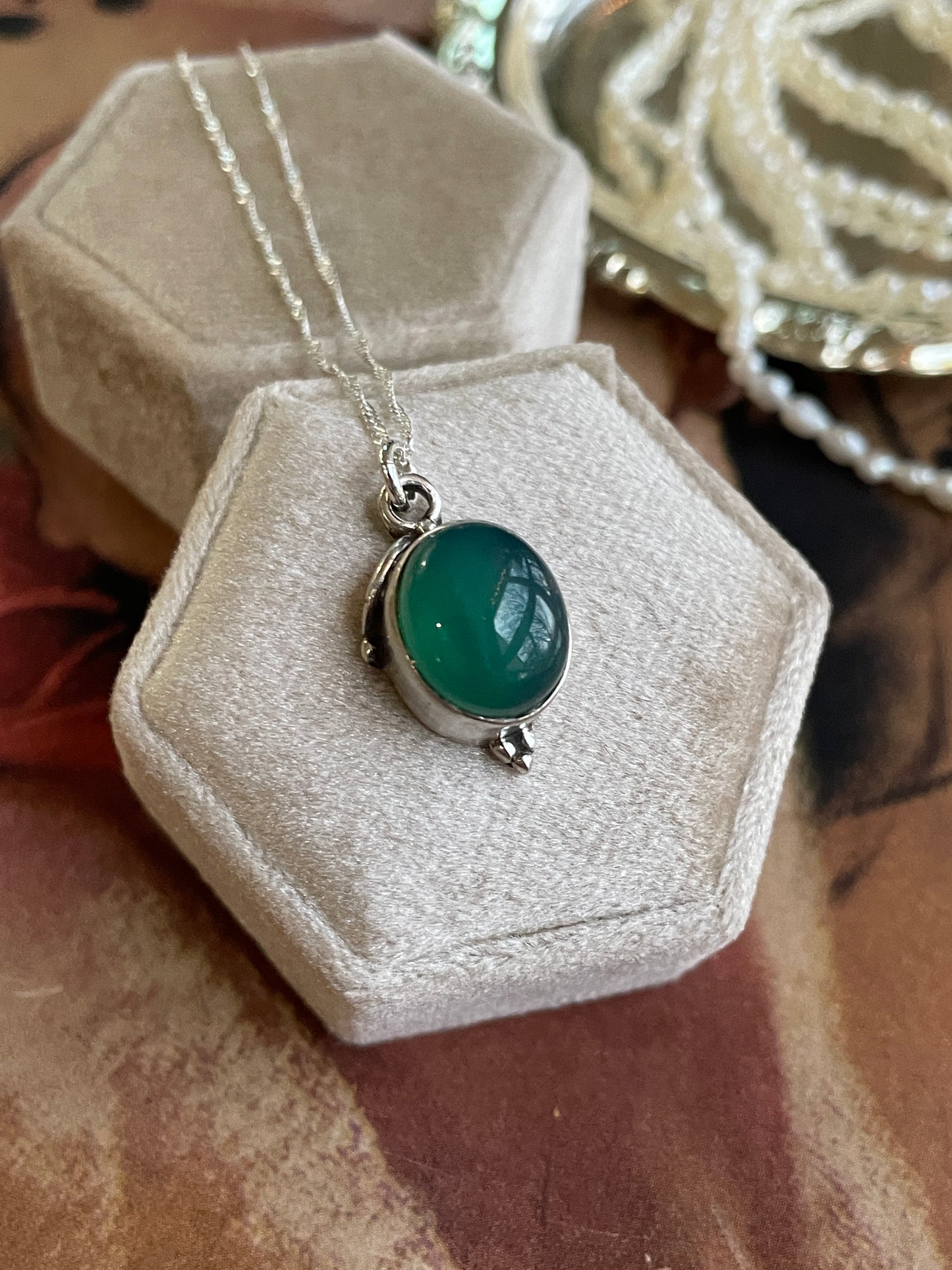 Vintage Silver Handmade Green Onyx Pendant