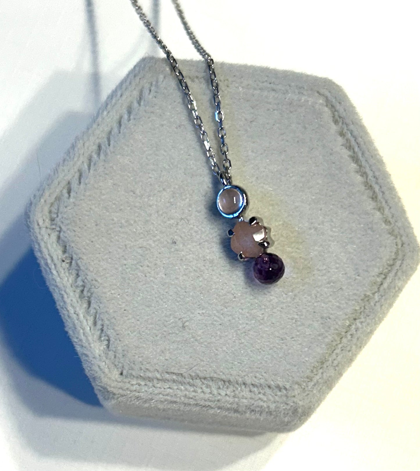 Rose Quartz x Amethyst x Peach Moonstone Lover Trio Necklace