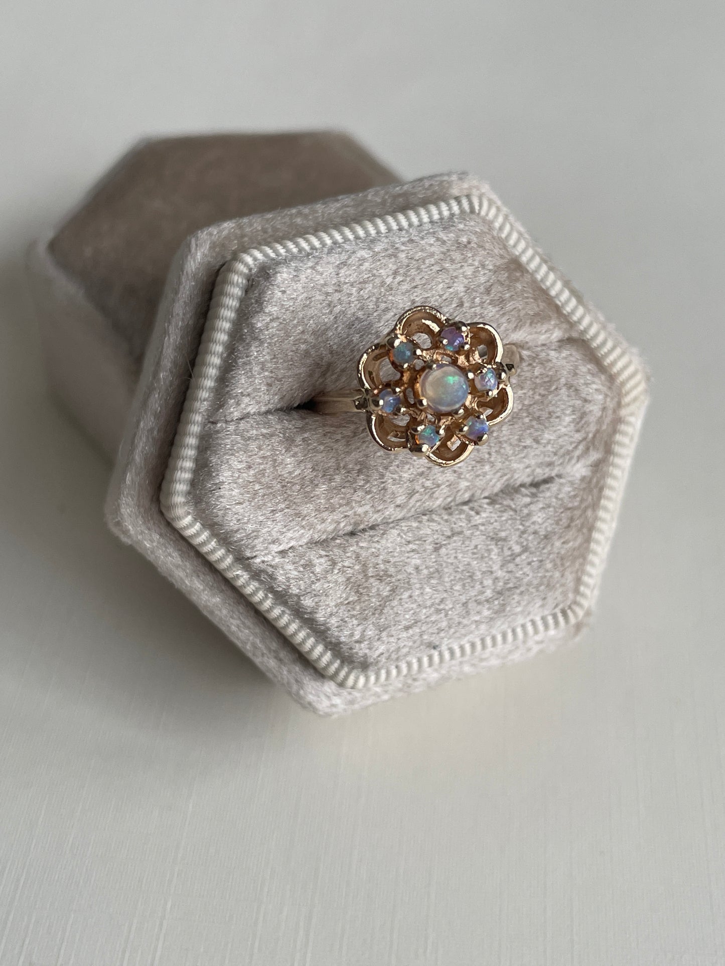 Vintage 14K Floral Opal Ring
