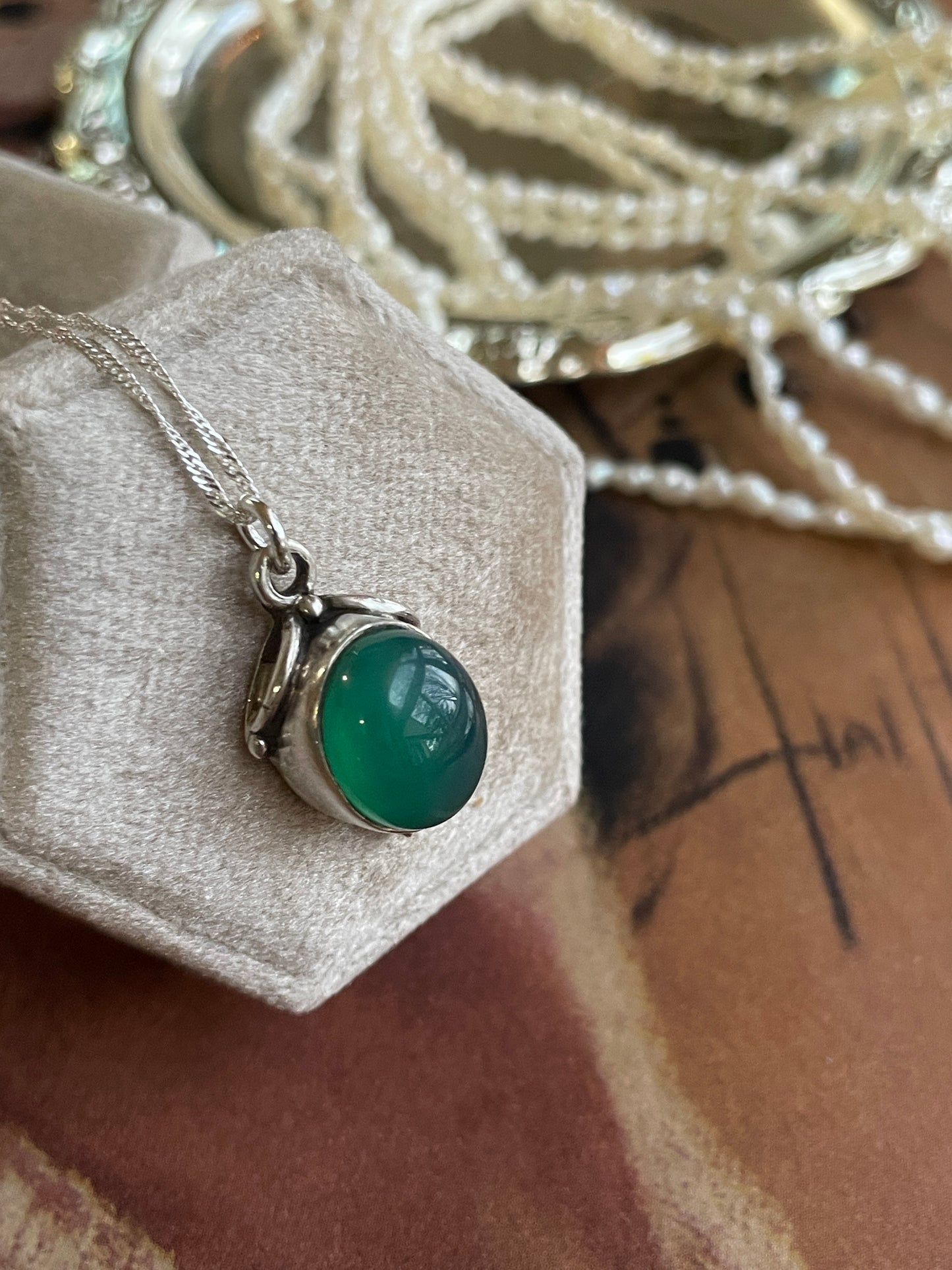 Vintage Silver Handmade Green Onyx Pendant