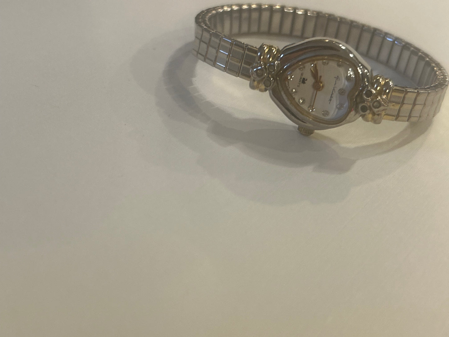 Vintage Gloria Vanderbilt Silver Heart-Dial Quartz Watch