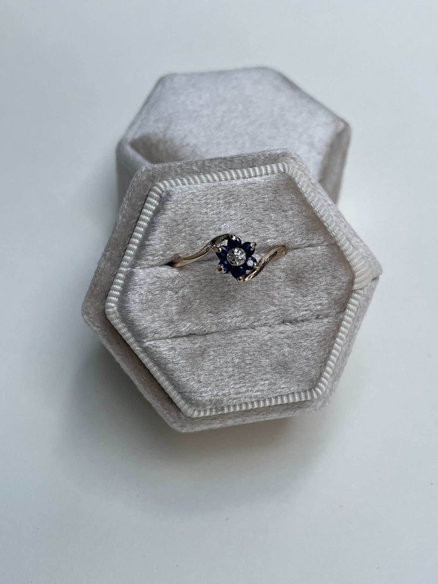 Vintage 10K 6 Sapphire + Diamond Bypass Band