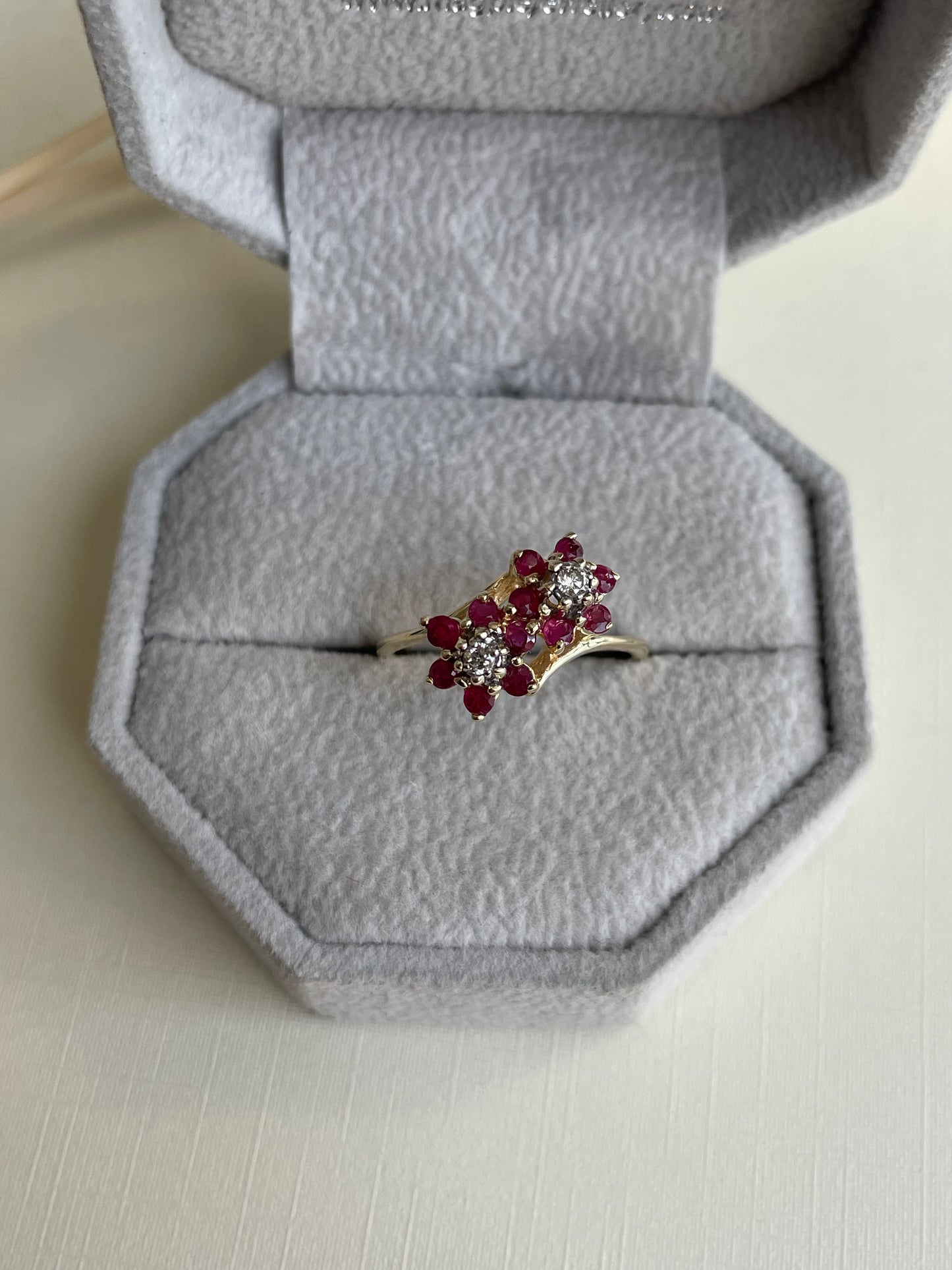 14K Vintage Diamond and Ruby Bypass Ring