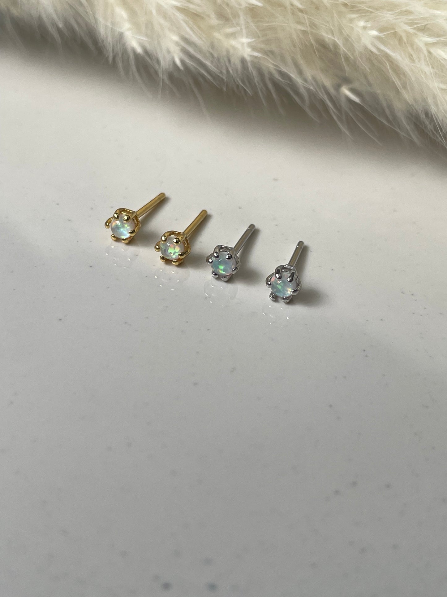 White Fire Opal Studs