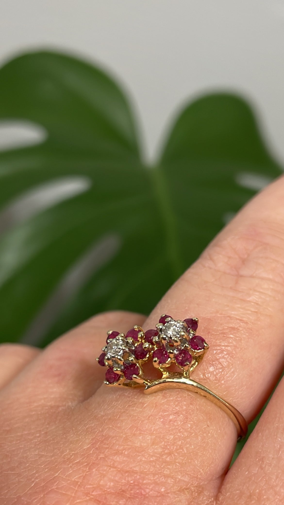14K Vintage Diamond and Ruby Bypass Ring