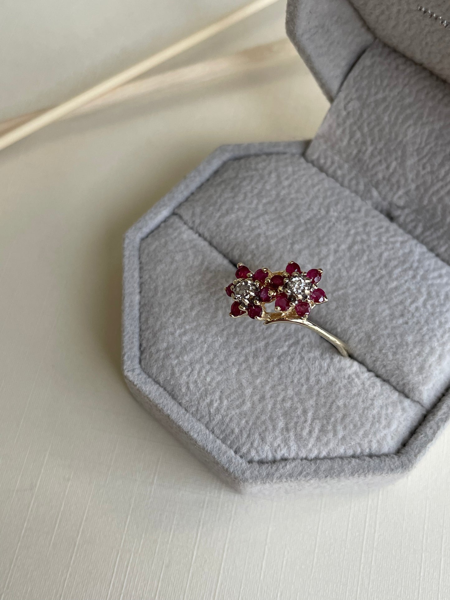 14K Vintage Diamond and Ruby Bypass Ring