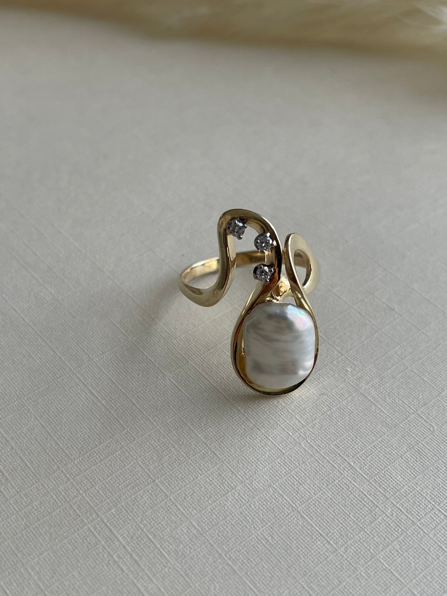 14K Pearl + Diamond Swirl Ring