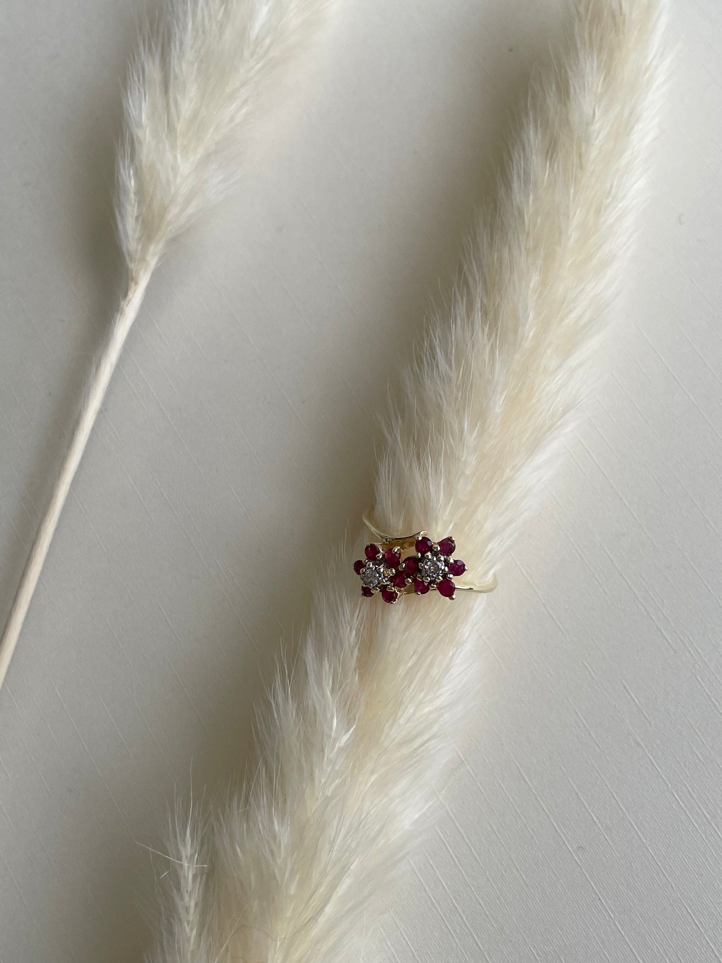 14K Vintage Diamond and Ruby Bypass Ring