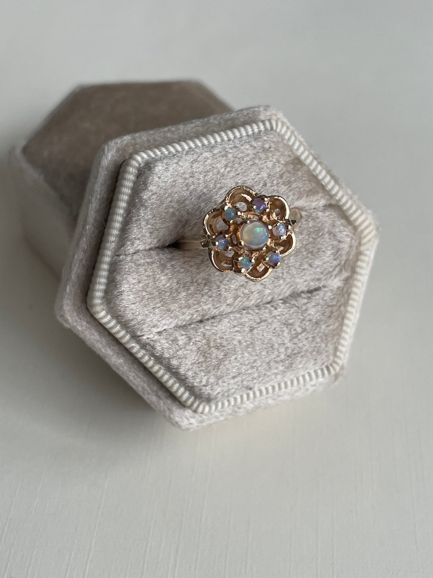 Vintage 14K Floral Opal Ring