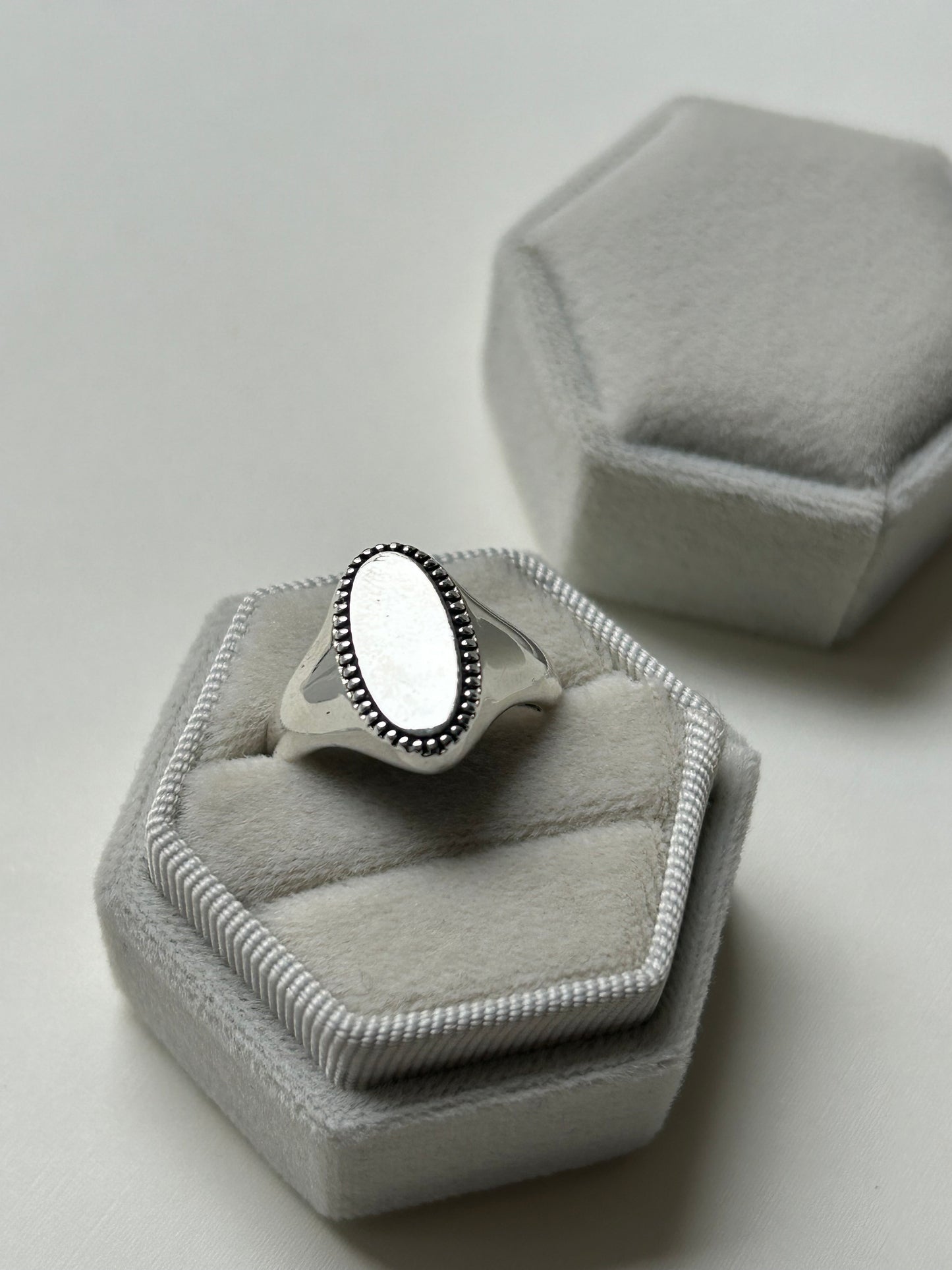 Sterling Silver Oval Beaded Signet Ring