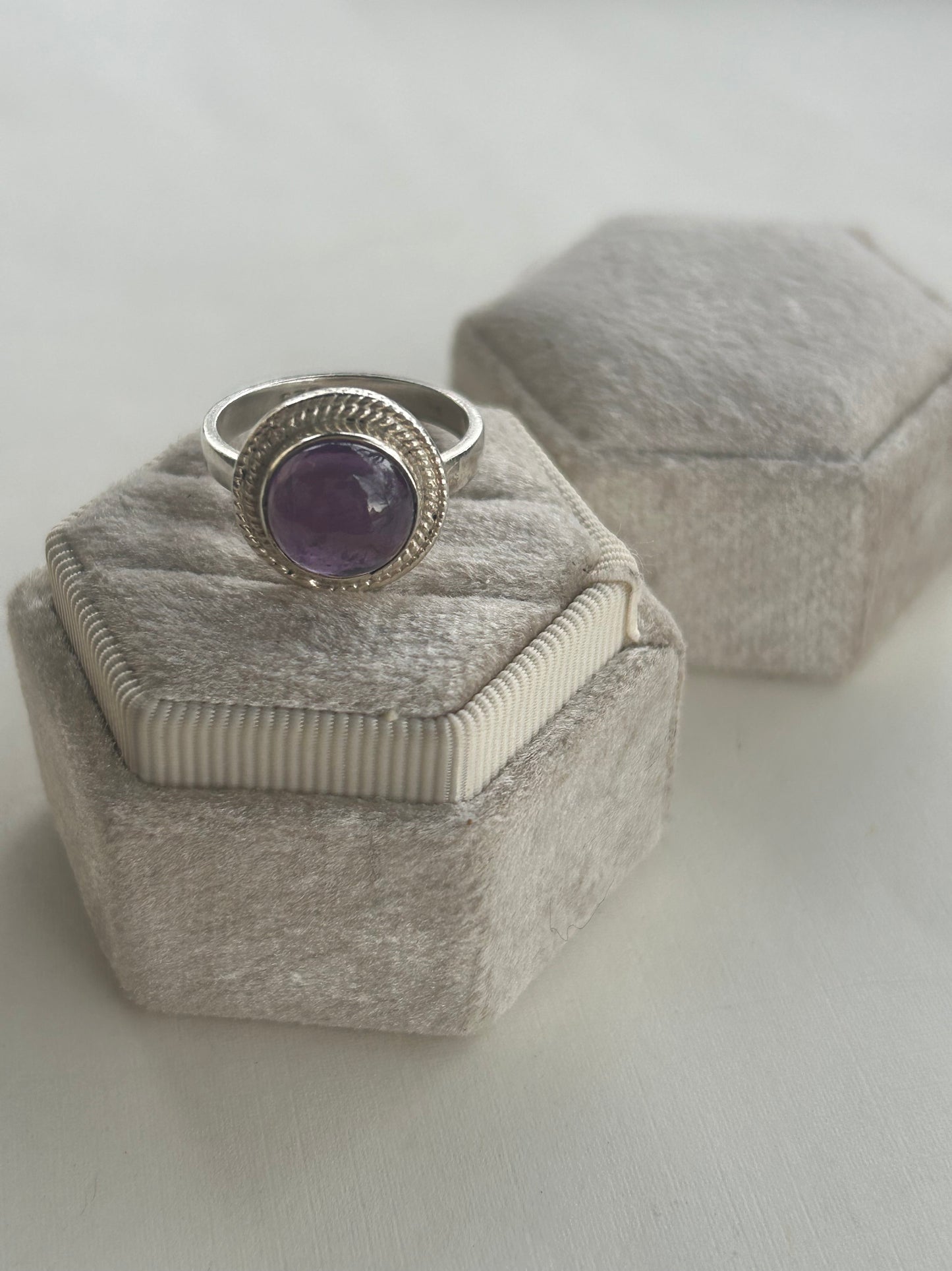 Amethyst Braided Bezel Ring Silver