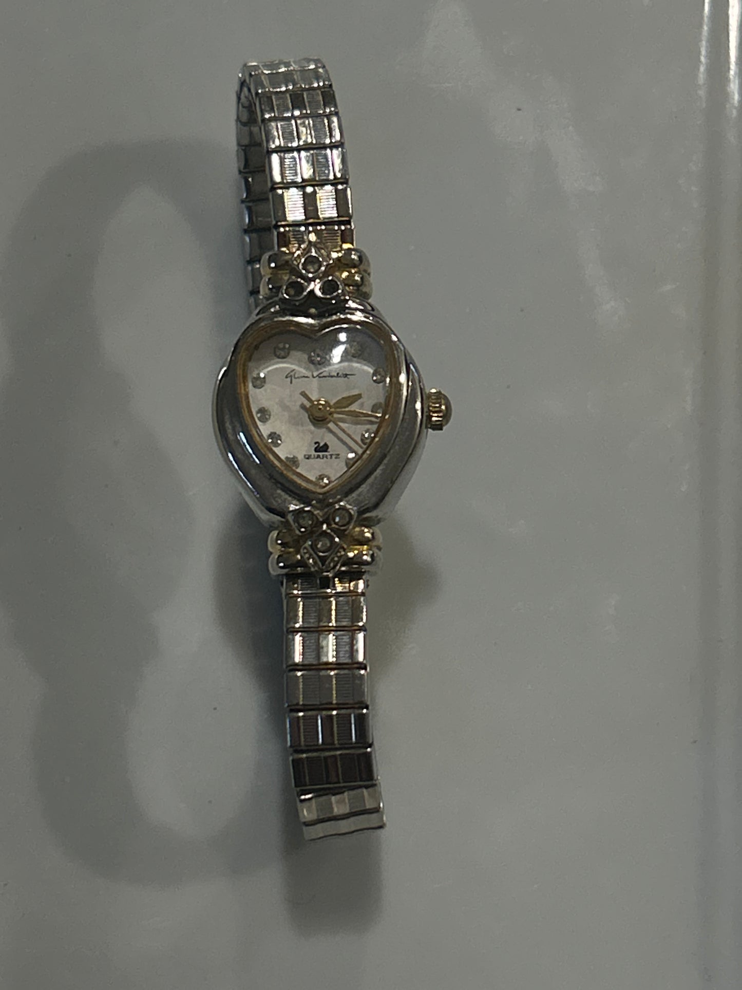 Vintage Gloria Vanderbilt Silver Heart-Dial Quartz Watch
