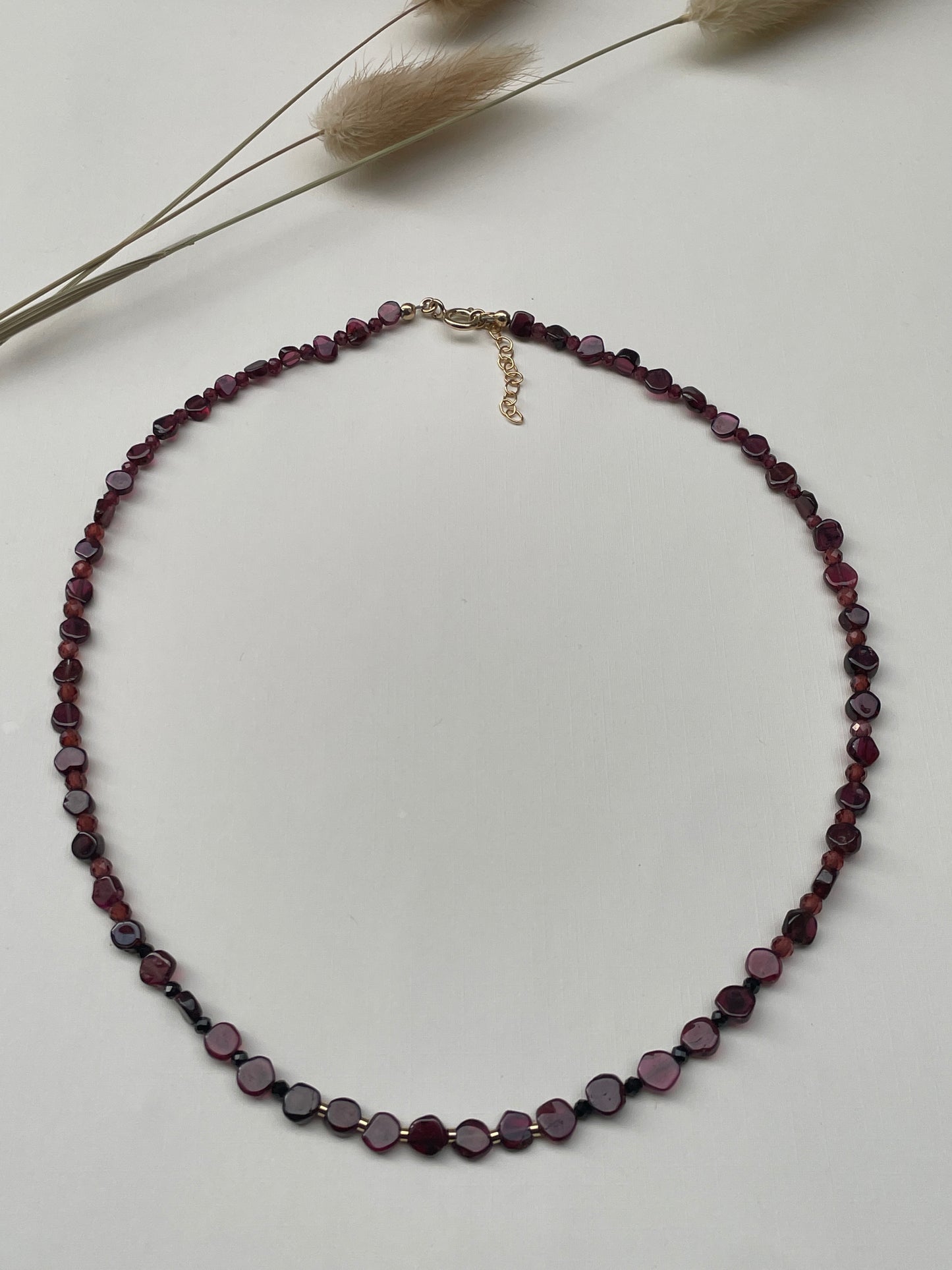 Deep Garnet x Black Tourmaline Beaded Necklace
