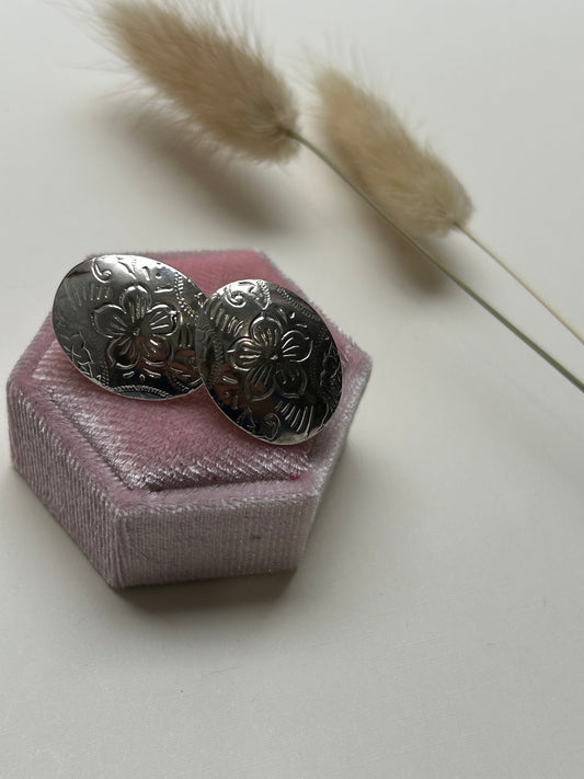 Sterling Floral Stamped Statement Earrings