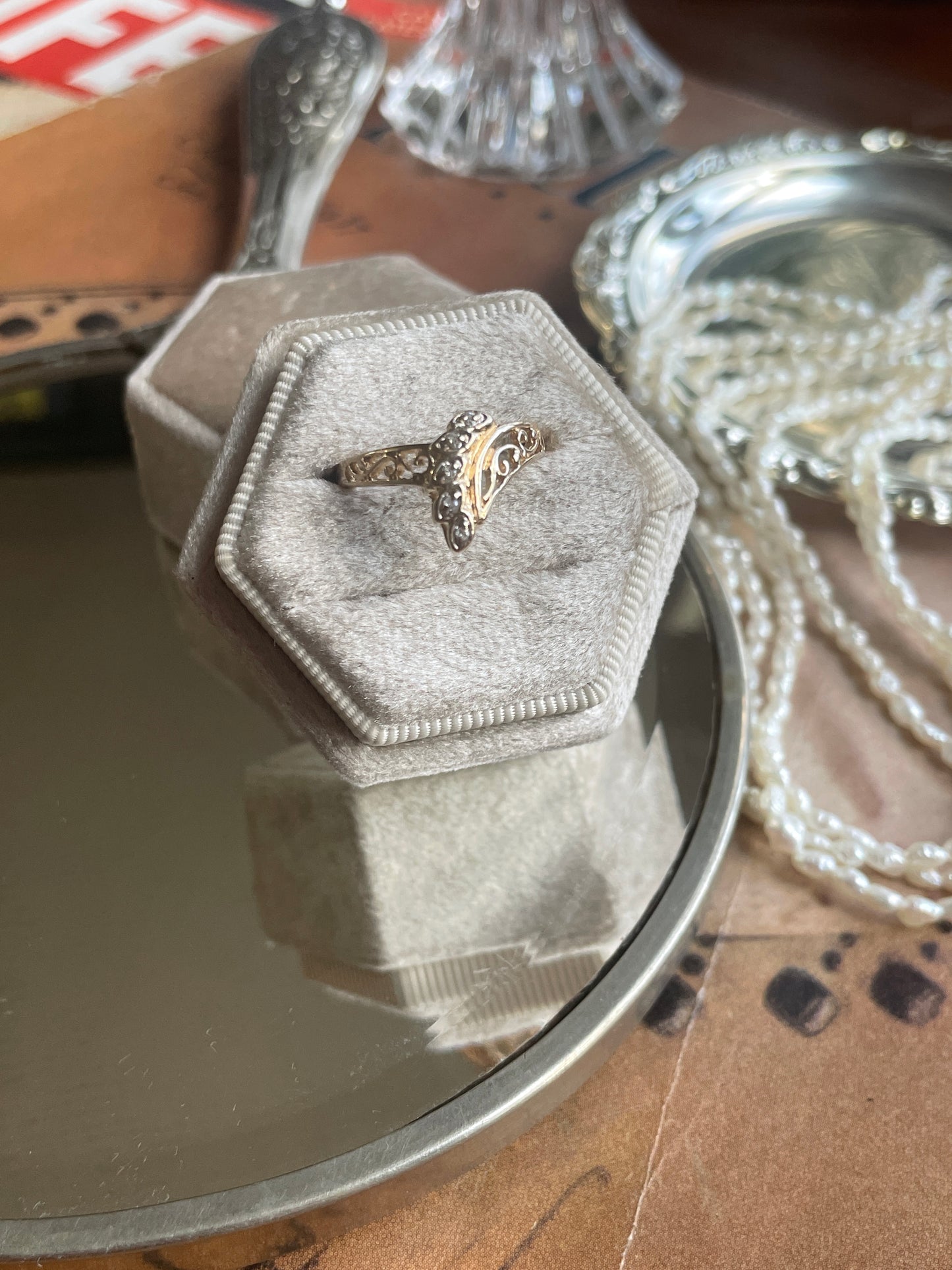 Filigree Diamond Wishbone Ring