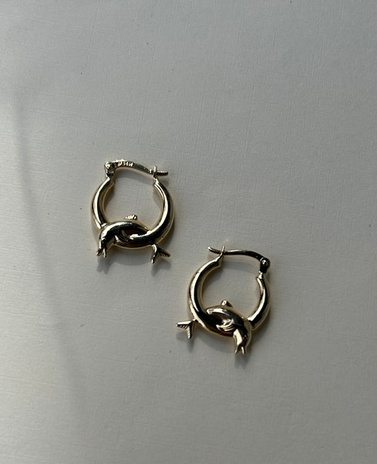 14K Puffy Dolphin Hoops