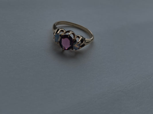 Vintage 14K Double Opal and Garnet Ring