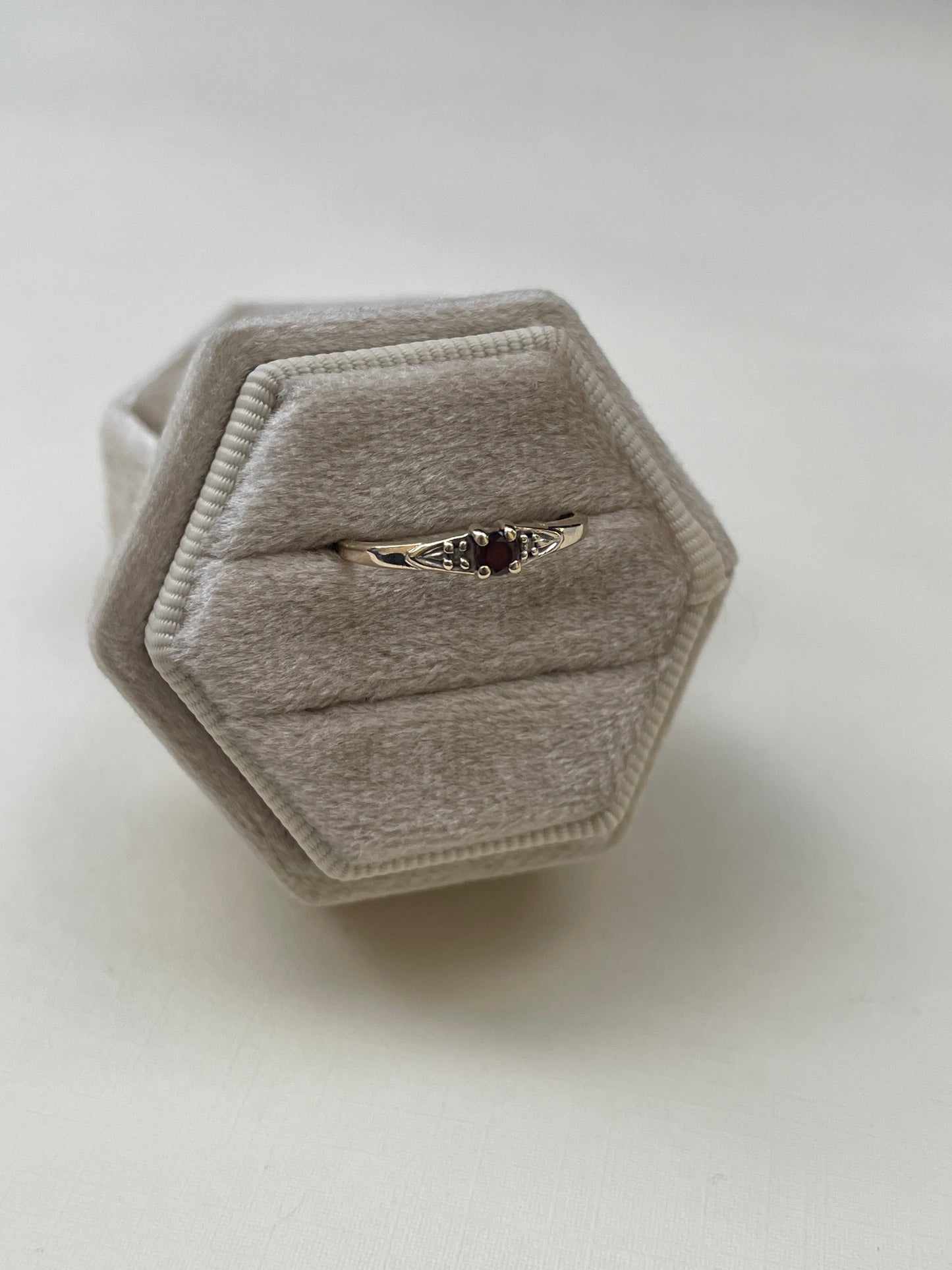 10K Dainty Deep Red Garnet + Diamond Ring