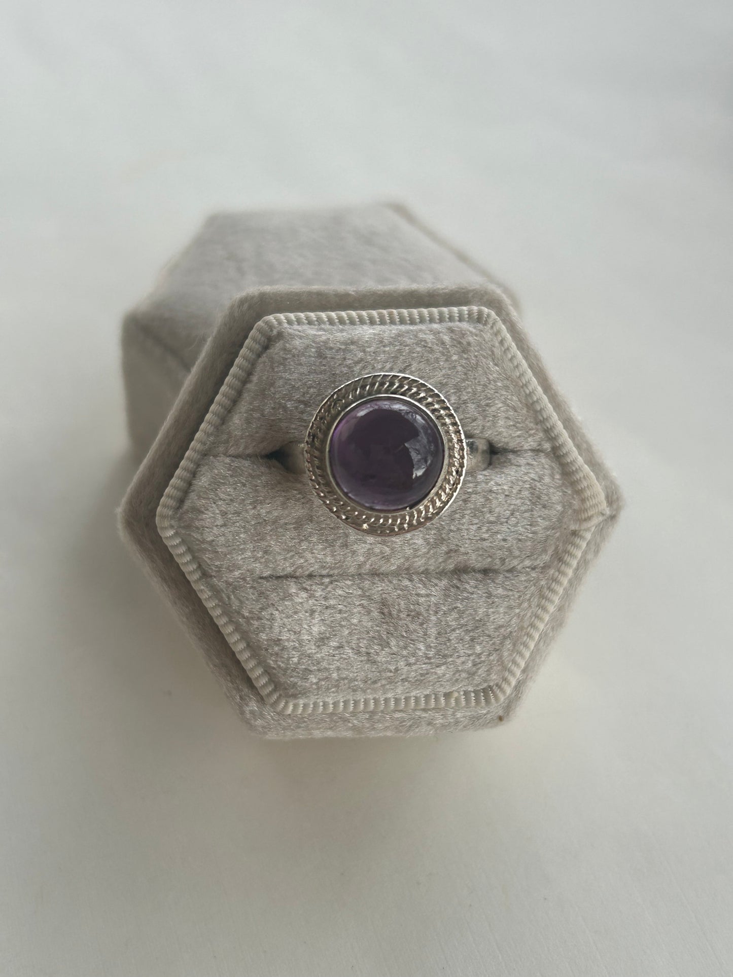 Amethyst Braided Bezel Ring Silver