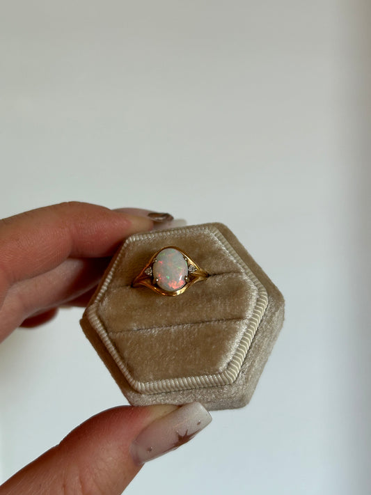 10K Vintage Opal and Diamond Ring