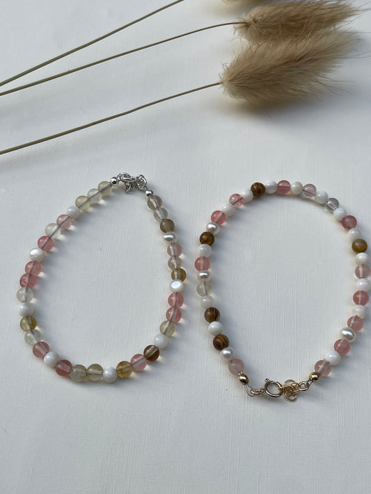 Cherry Quartz x Pearl Bracelet