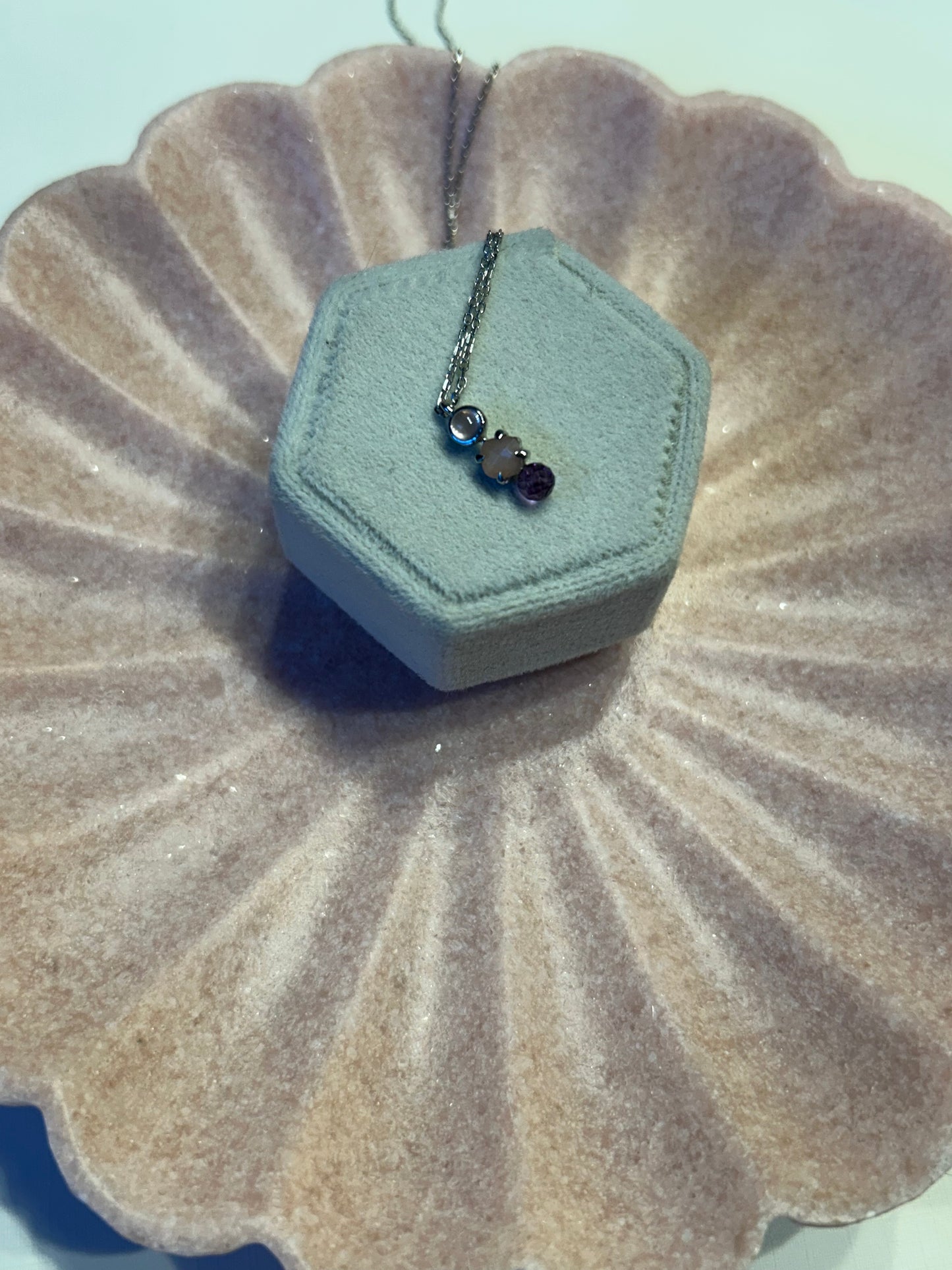 Rose Quartz x Amethyst x Peach Moonstone Lover Trio Necklace