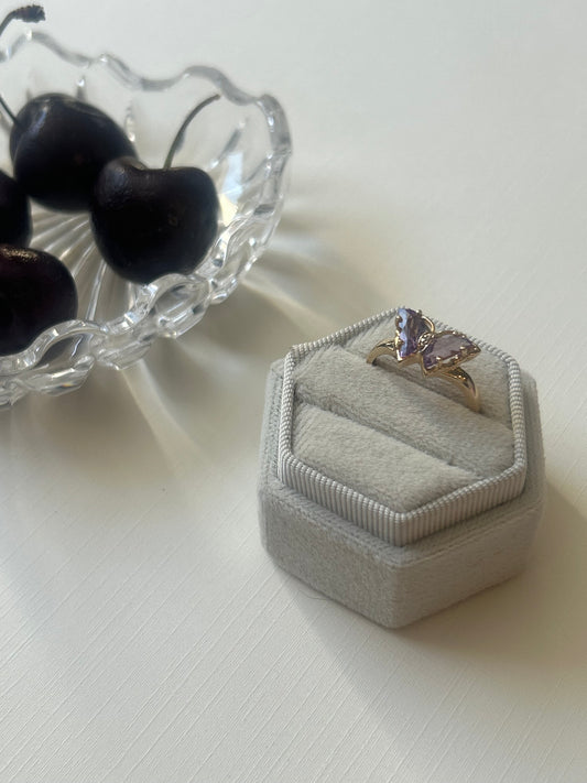 14K Amethyst & Diamond Butterfly Ring