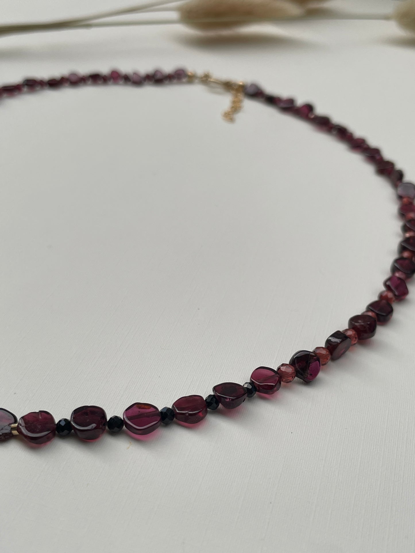 Deep Garnet x Black Tourmaline Beaded Necklace