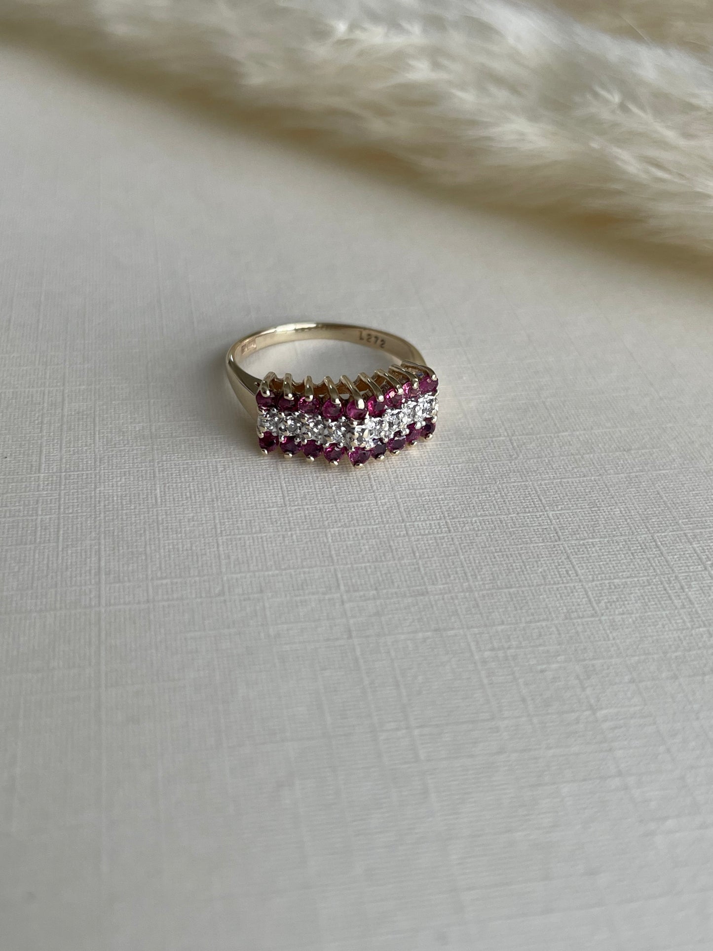 Vintage 10K Ruby + Diamond Cluster Ring
