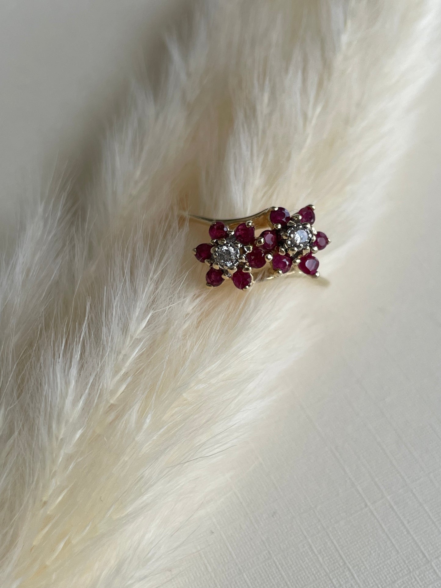 14K Vintage Diamond and Ruby Bypass Ring