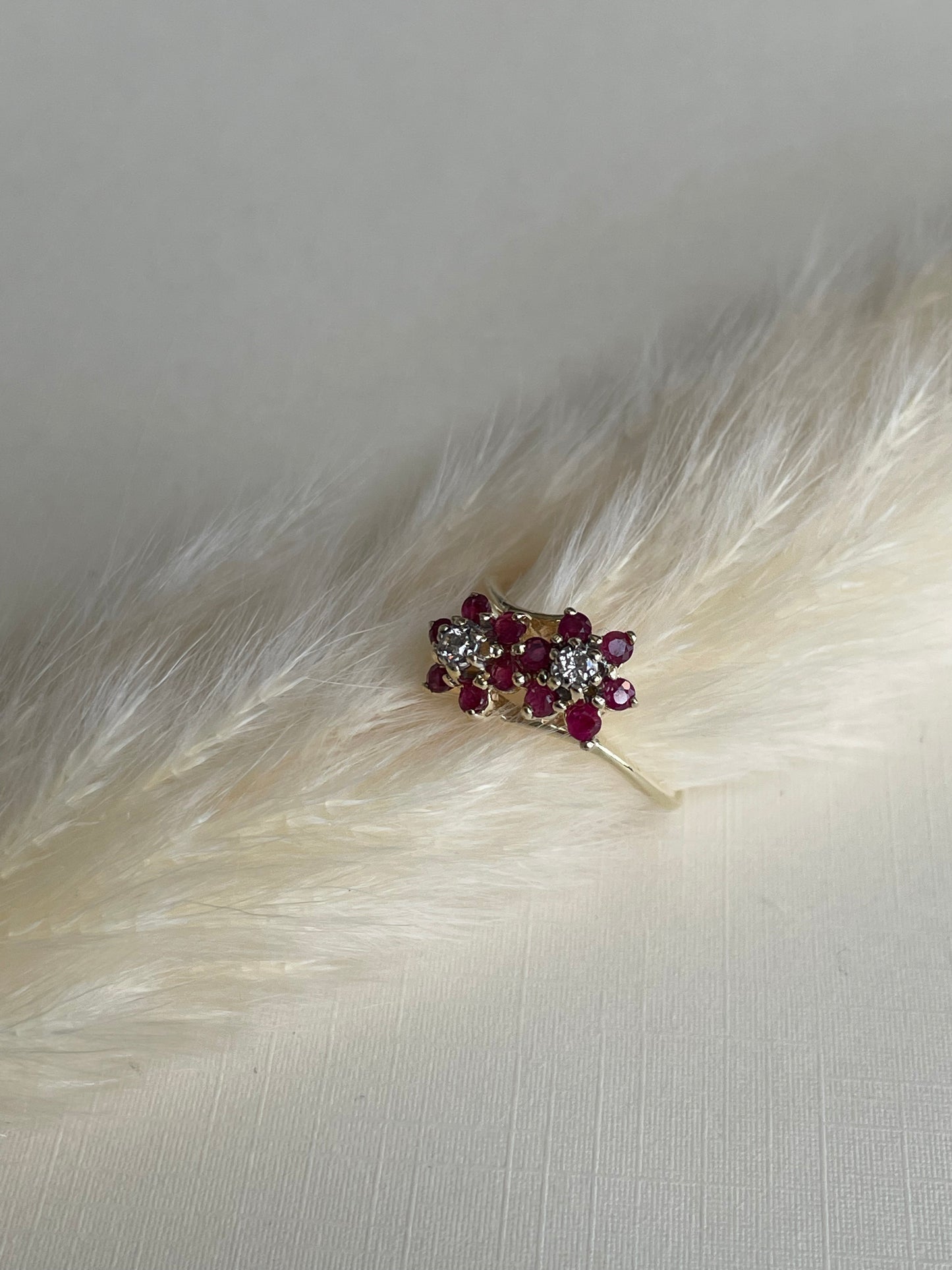 14K Vintage Diamond and Ruby Bypass Ring